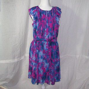 BANANA REPUBLIC Bold Floral Dress Women's 12 Blue and Pink Sleeveless Ruffles